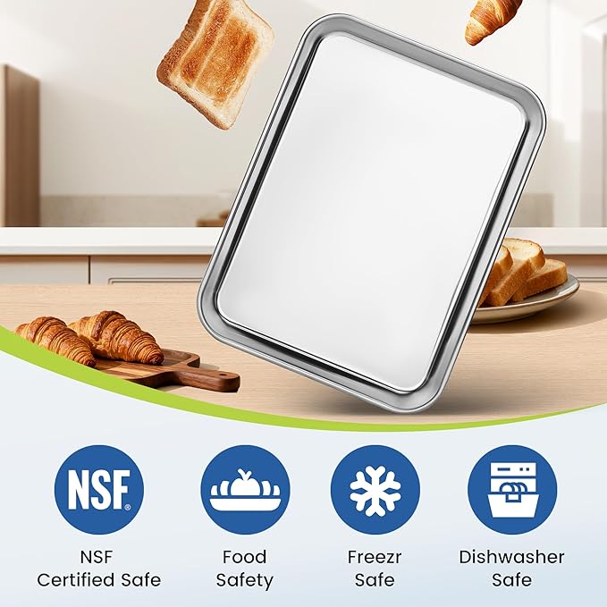 BIEAMA 6 Pack Stainless Steel Toaster Oven Baking Sheets, 9 x 7 in