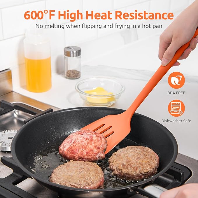 U-Taste Silicone Turner Slotted Spatula, 13.6" Long/3.7" Wide, Orange