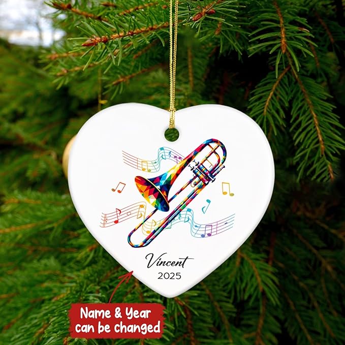 Trombonist Ceramic Ornament 2026, Custom Trombone Musical Christmas Ornament Gifts for Trombonist, Instrumentalist Ornaments Decor, Personalized Name & Year Trombone Lovers Ceramic Keepsake Xmas Tree