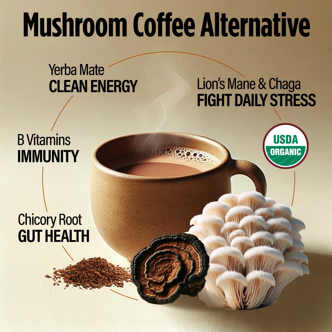 VitaCup Mushroom Coffee Alternative Instant Drink Mix, 90 Servings, 3 Bags
