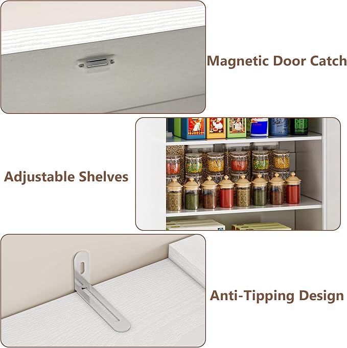 BORNOON Pantry Organizers and Storage Cabinet, 67.7” Barn Door White Kitchen Cabinet with Drawers and Adjustable Shelf, Tall Pantry for Kitchen, Dining Room, Living Room