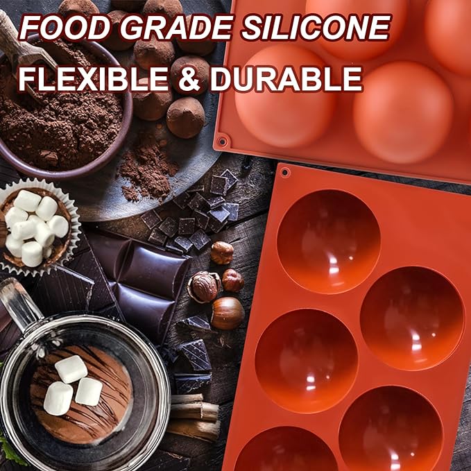 Lerykin 3 Pack Extra Large 5-Cavity Semi Sphere Silicone Molds, Half Sphere Baking Mold Non-Stick for Making Big Size Hot Chocolate Bomb, Jelly, Cake, Dome Mousse