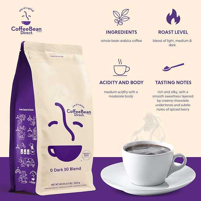 Coffee Bean Direct 0 Dark 30 Blend, Whole Bean, 2.5lb Bag