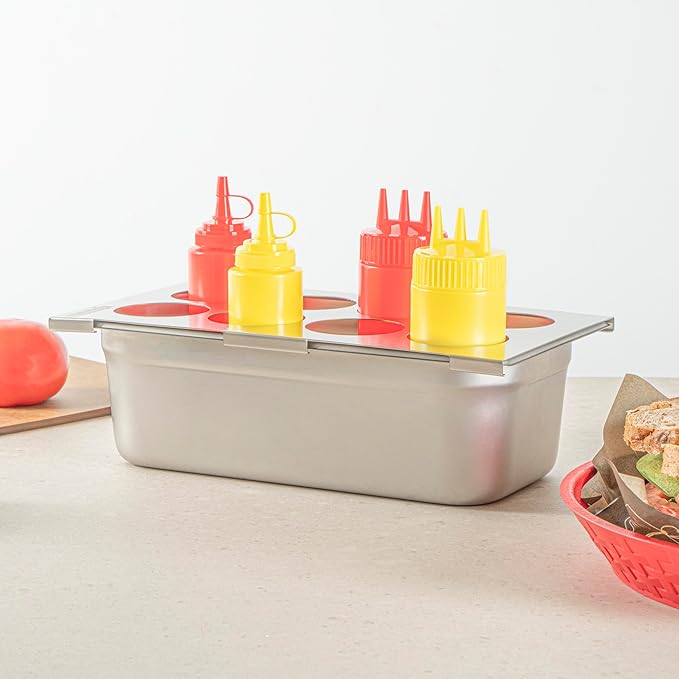 Restaurantware Squeeze Bottle Organizer - 1 Count - 12.795 x 7.087 x 0.394 Inches Stainless Steel Condiment Holder - Pan-Compatible Bottle Holder - Silver