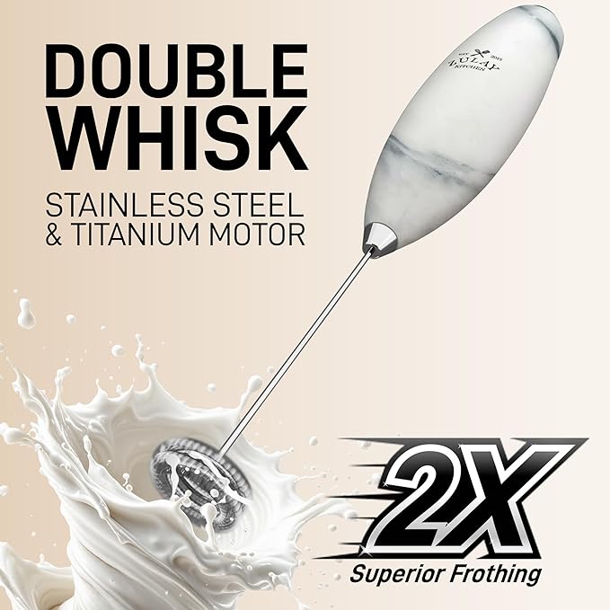 Zulay Kitchen Powerful Milk Frother Wand With Duracell Batteries - Ultra Fast Handheld Drink Mixer - Electric Whisk Foam Maker for Coffee, Lattes, Cappuccino & Matcha - Double Whisk - Quartz