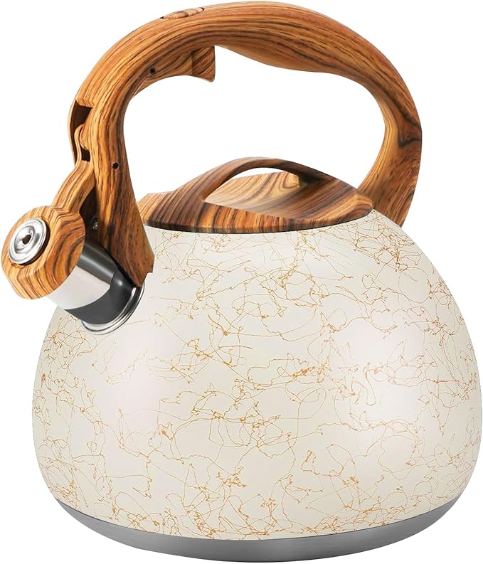 Foedo 3.2Qt Stainless Steel Whistling Tea Kettle Stovetop, Off-white