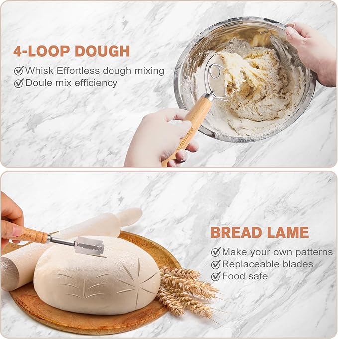 Alzmarlt 9-Inch Round & 10-Oval Bread Banneton Proofing Basket - Set of 2, Sourdough Baking Supplies with Bread Knife & Silicone Sling