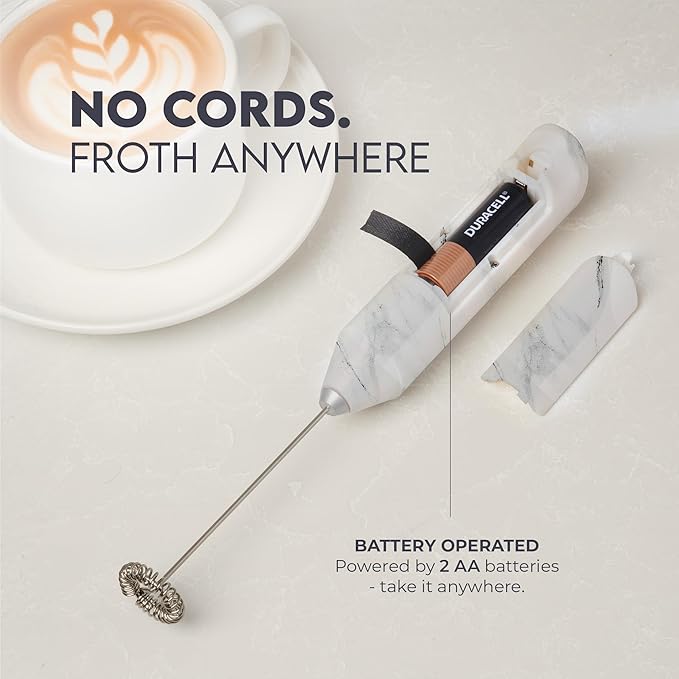 Zulay Kitchen Powerful Milk Frother AA Batteries Included – Ultra Fast Handheld Drink Mixer with Stainless Steel Whisk Stirrer for Coffee, Protein, Matcha & More, Frother Wand Electric Frothmate
