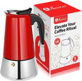 Suiitat 9 Cup Stainless Steel Moka Pot, 450ml Stovetop Espresso Maker, Red