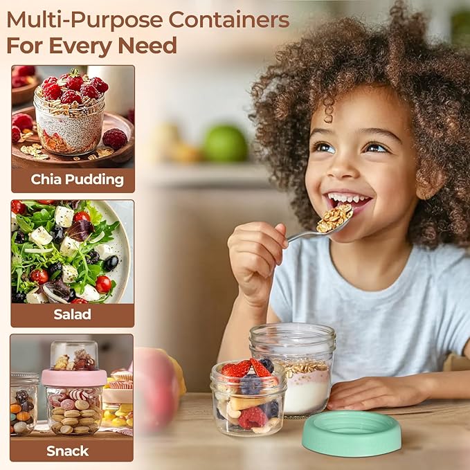 ComSaf 8+4Oz 2Pcs Overnight Oats Containers with Lids, Small Dual-Layer Jar