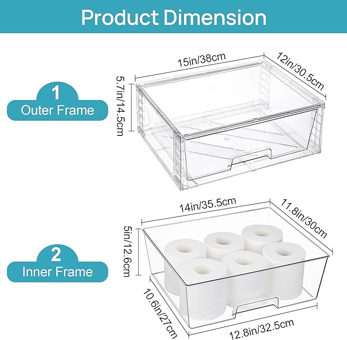 Vtopmart 4 Pack Large Clear Stackable Storage Drawers for Closet, Pantry