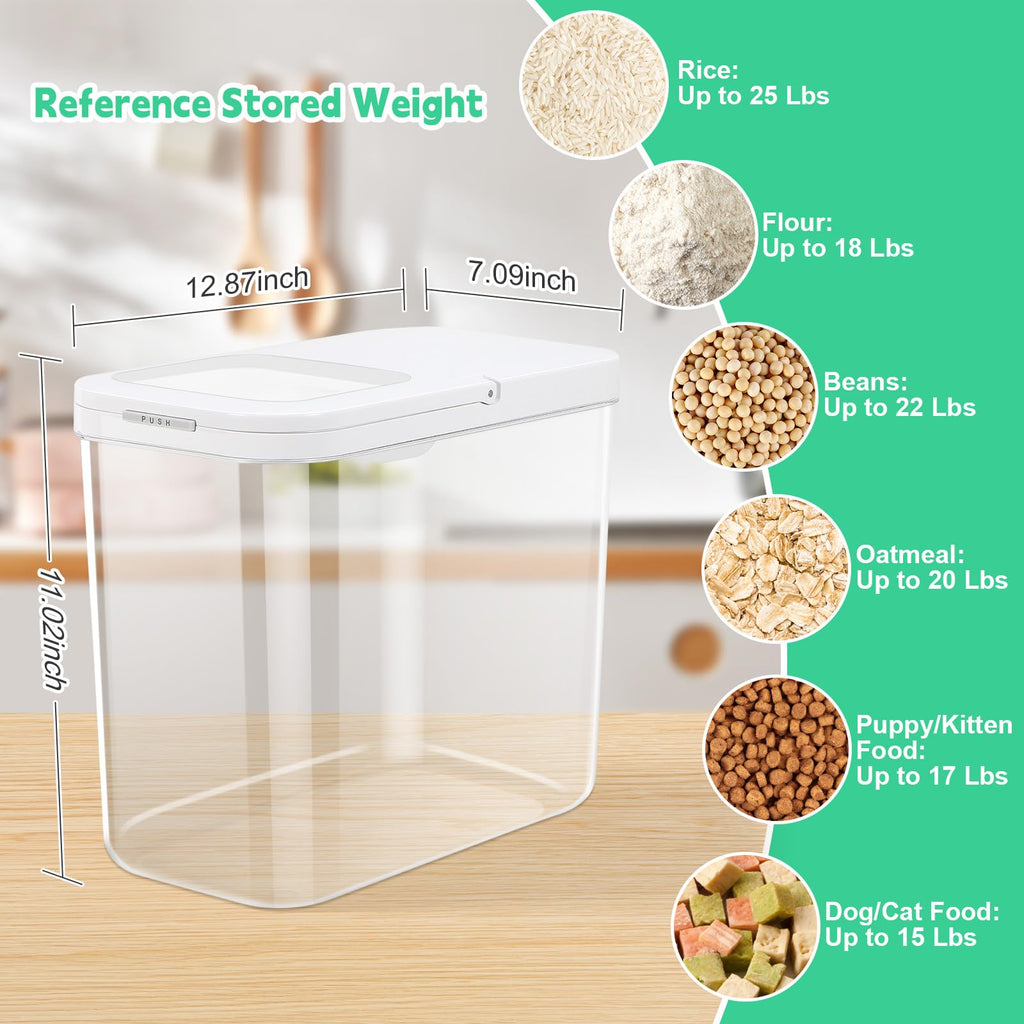 TBMax Rice Flour Storage Container with Automatic Flip-up Lid 25 Lbs | 12.68 Qt, Tall and Narrow Food Storage Flour Bin for Kitchen Pantry Organization, Pet Dog Cat Food Storage Container