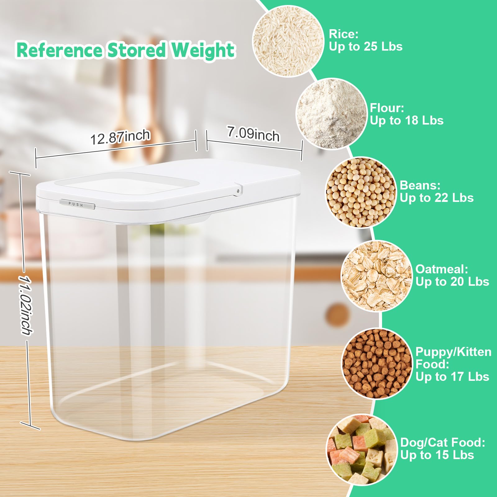 TBMax Rice Flour Storage Container with Automatic Flip-up Lid 25 Lbs | 12.68 Qt, Tall and Narrow Food Storage Flour Bin for Kitchen Pantry Organization, Pet Dog Cat Food Storage Container