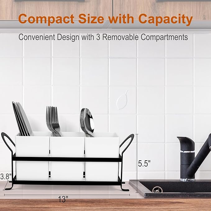 Czlizdyt Cutlery Holder with Drain Holes, Silverware Caddy for Party Countertop, 3pcs Bins Set Utensil Holders for Spoon and Fork, White