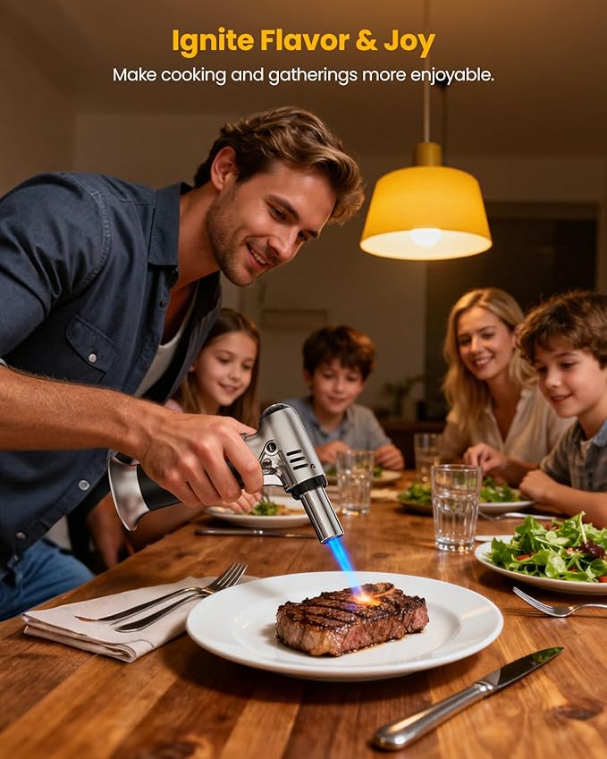 Kollea Culinary Torch, Refillable Butane Kitchen Torch, Lock, Silver-Black