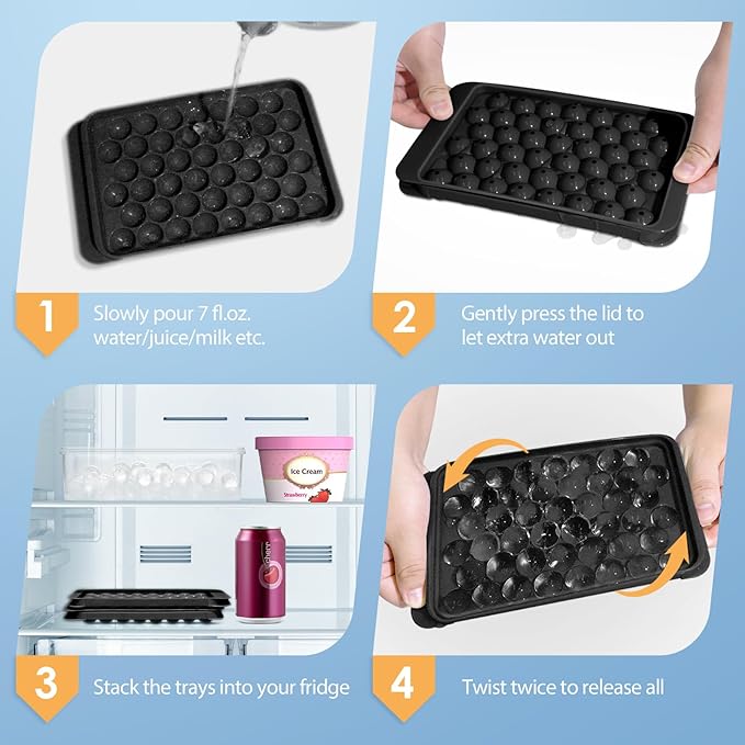 WIBIMEN Ice Cube Tray with Lid and Bin, 0.8" Round Ice Trays for Freezer