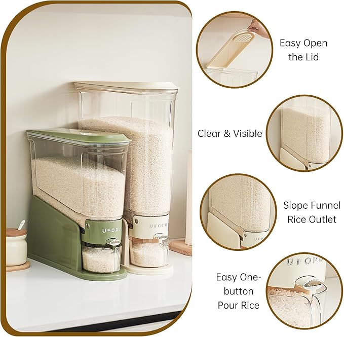 UFORU Slim Rice Dispenser 22 LB,Clear Rice Storage for Small Spaces