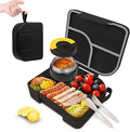 Lunch Box with Thermo Jar, Large-Capacity 3-Compartment Bento Box, Black