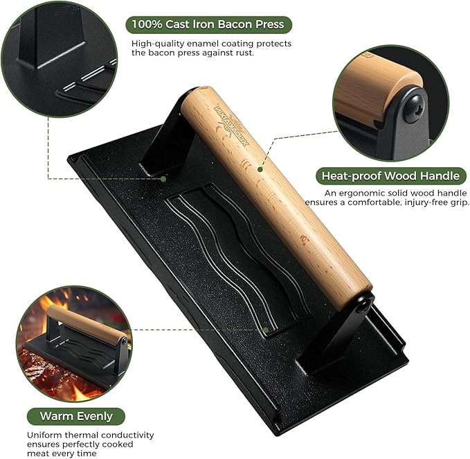 XUDAKAIXIN Cast Iron Smash Burger Press,Grill Bacon Meat Press Tool,Perfect for Blackstone, Camp Chef, Weber Grills & Indoor Griddles – BBQ & Cookout Must-Have (Rectangle -Grooved)