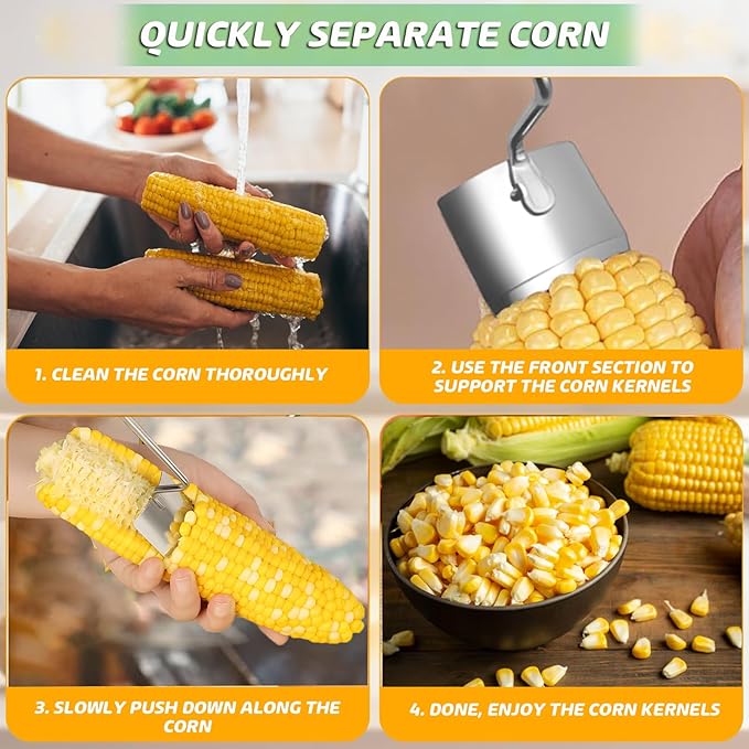 Corn Peeler, Corn Kernel Removers, Long Handle Stainless Steel Corn Stripping Tool Thresher Scraper for Home Kitchens, Restaurant Chefs
