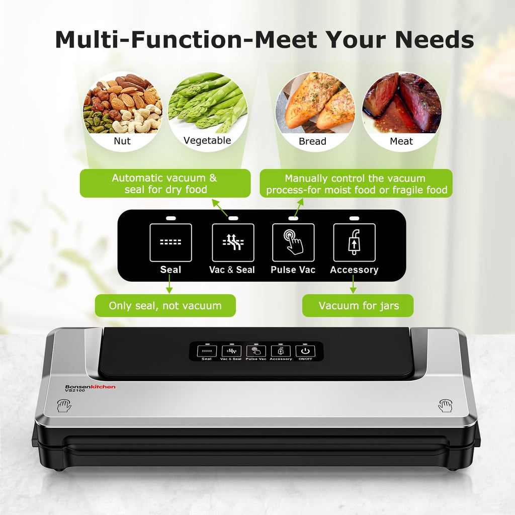 Bonsenkitchen Vacuum Sealer Machine, Multiple Modes For Meal Prep,Silver