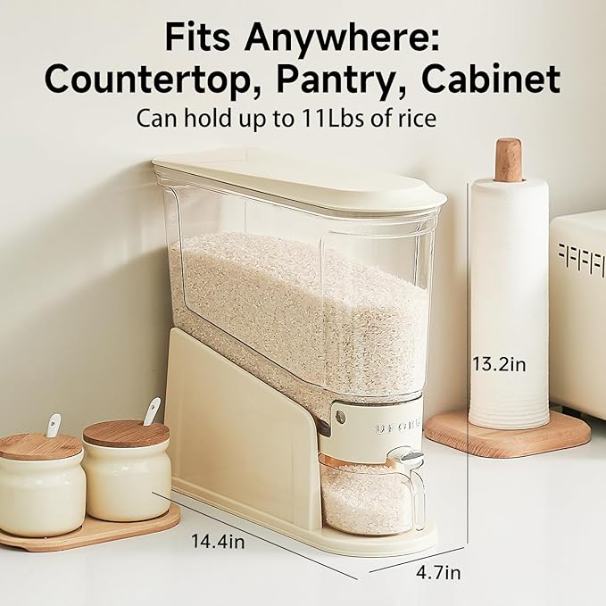 UFORU Slim Rice Dispenser 11 LB,Clear Rice Storage for Small Spaces