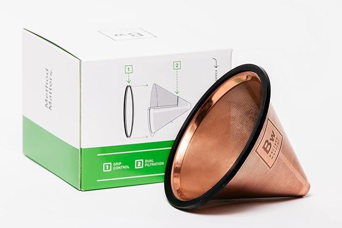 Barista Warrior Reusable Coffee Filter - Stainless Steel Pour Over Dripper, Compatible for Chemex, Hario V60 & Drippers, Easy to Clean Flavorful Brew Fine Mesh Coffee Filter - Copper