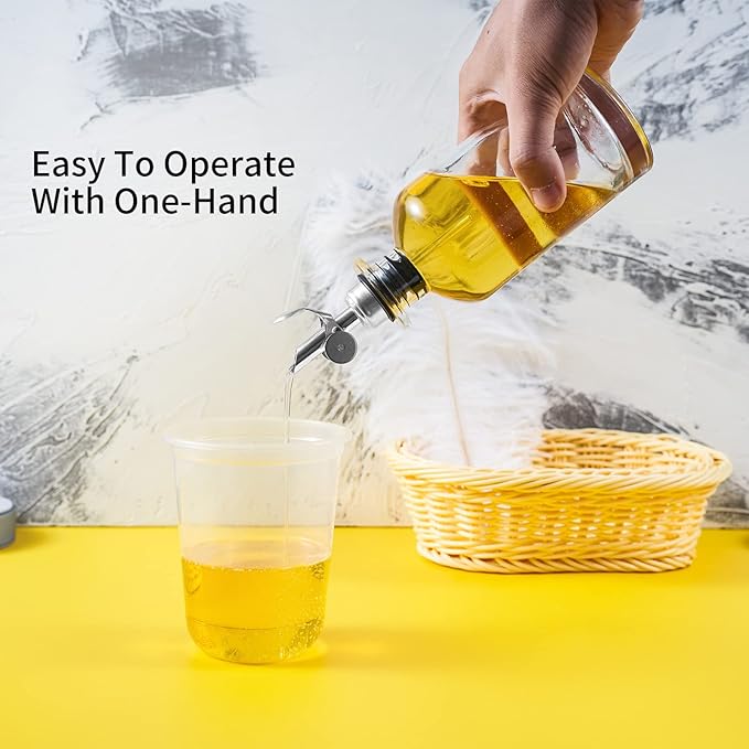 Lubise 4 Pcs Olive Oil Dispenser Bottle Spout, Speed Liquor Pour Spout with Flip Top, Stainless Steel Auto Pour Spouts for Liquor Bottles, Oil Bottles, Vinegar, Syrup and Other Liquid Bottles