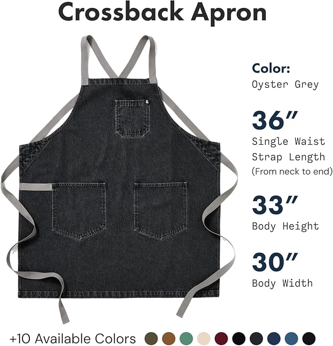 hedley & bennett Crossback Chef Apron, Pockets & Towel Loop, Oyster Gray