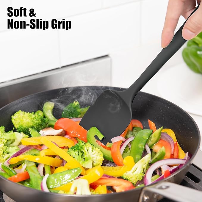 Doosu Heat Resistant Silicone Spoon Spatulas for Cooking (3 Pcs, Black)