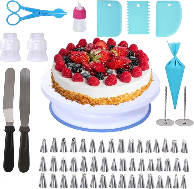 Uten Cake Decorating Supplies Kit 60pcs, with Turntable Cupcake Stands