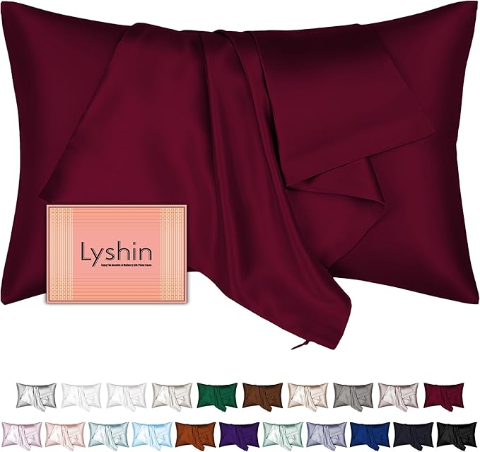 Silk Pillow Cases Standard Size with Hidden Zipper, Mulberry Silk Pillowcase for Hair and Skin, Smooth and Soft Breathable Cooling Silk Satin Pillow Covers for Sleeping, Gifts for Women, Burgundy Red