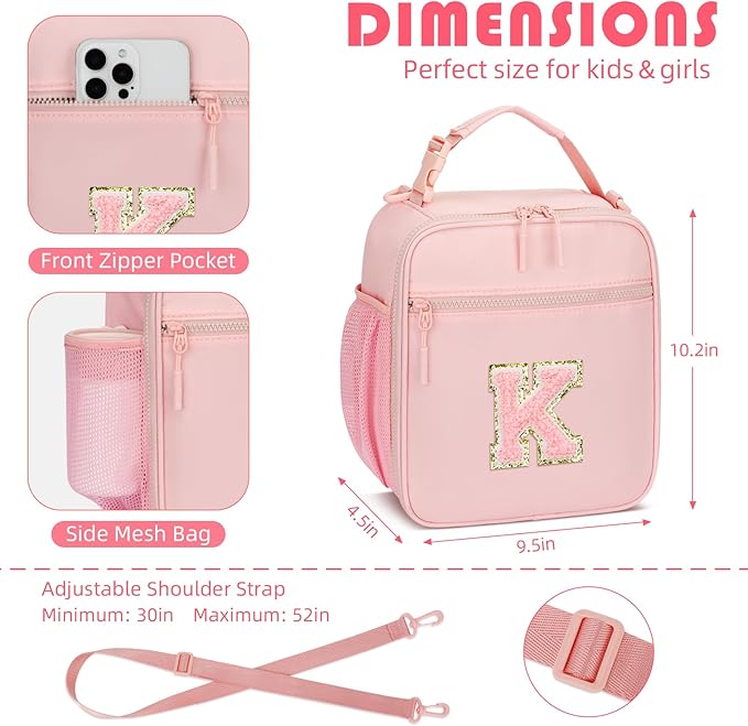 CLOUDWINGS Lunch Box Kids Large Initial Insulated Lunch Bag for Girls