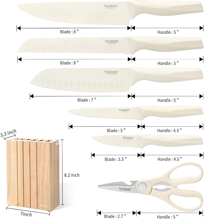 Premium Quality 8-Piece Knife Set with Block, Lightweight and Strong, Ergonomic Handles for Home,Dishwasher Safe