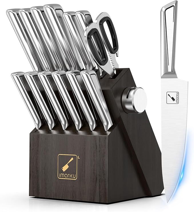 imarku G14 Japanese Kitchen Knife Set, Stainless Steel with Block, 14pc
