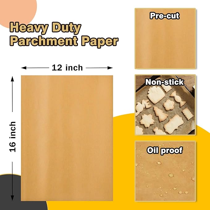 Katbite 12x16 Inch Parchment Paper Sheets 60PCS, Unbleached Non-Stick