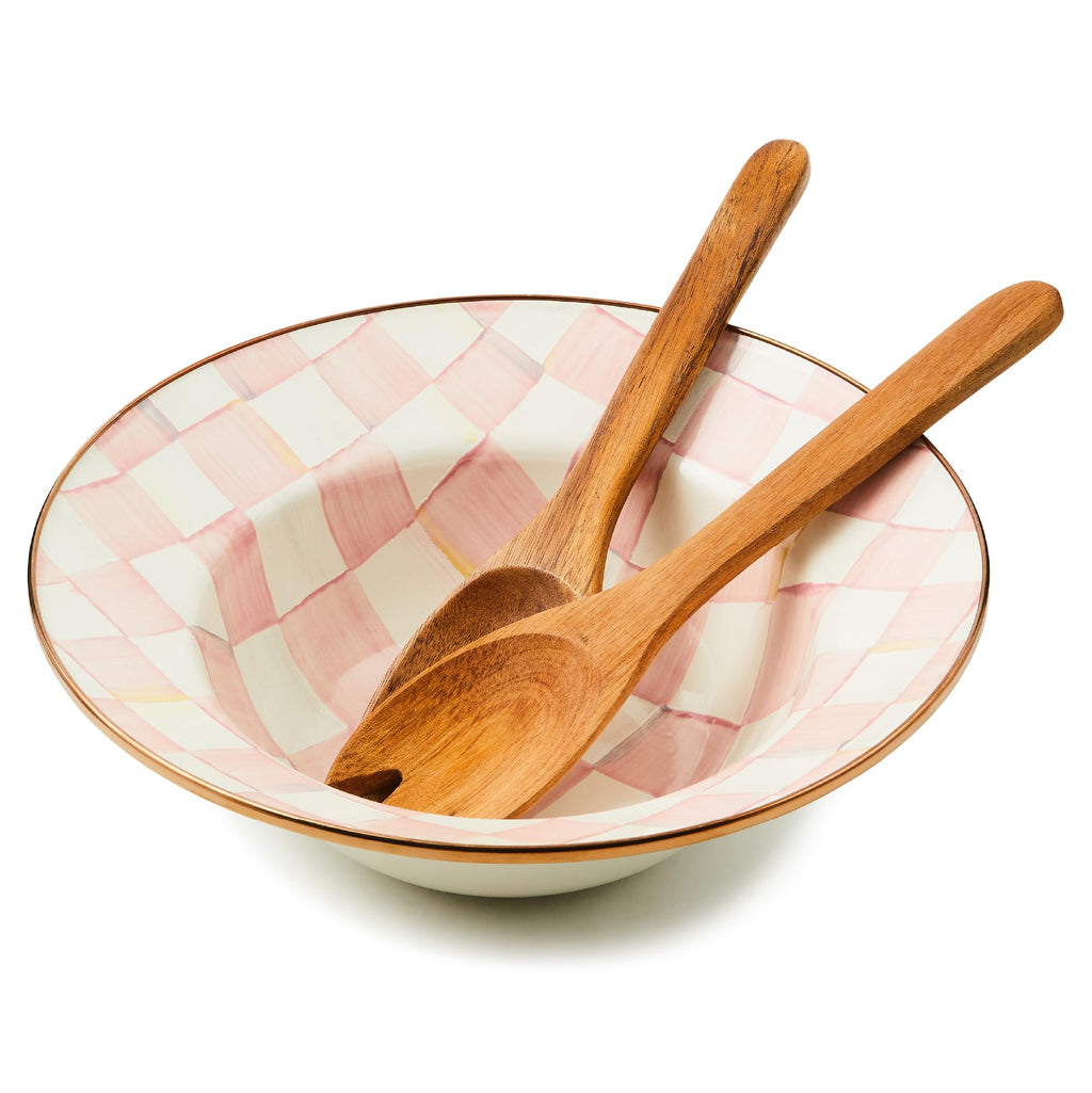 MACKENZIE-CHILDS Enamel Salad Serving Set, Pink-and-White Rosy Check
