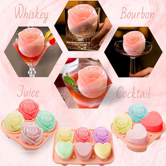 Aibirui Rose Ice Cube Mold,2" x 8 ices,Large Ice Cube Molds,Ice Cube Tray