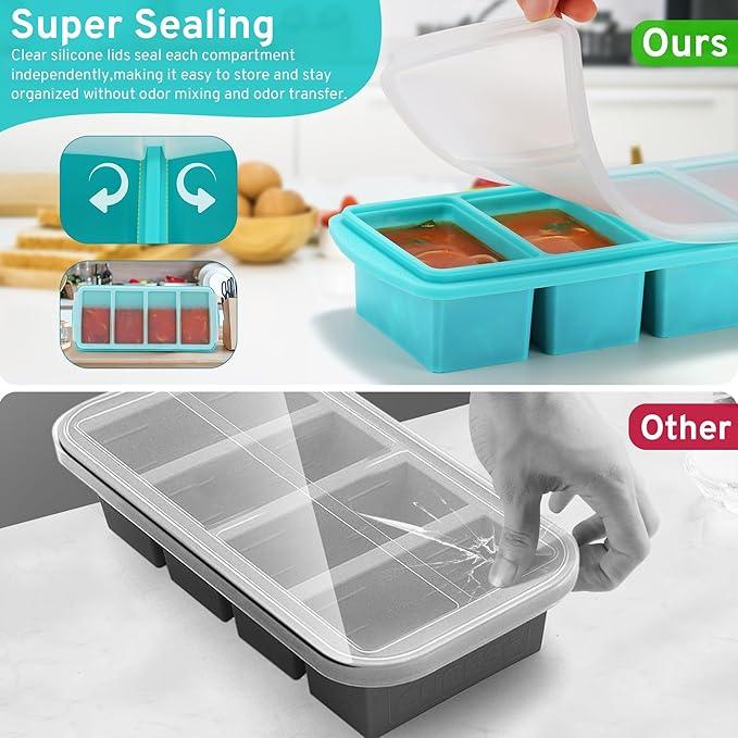 Silicone Freezer Tray with Lid, 1-Cup, 2-Pack, Aqua
