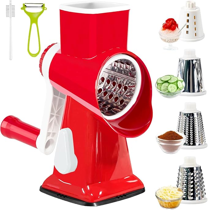 KalraMay Rotary Cheese Grater with Handle, Multifunctional Cheese Shredder
