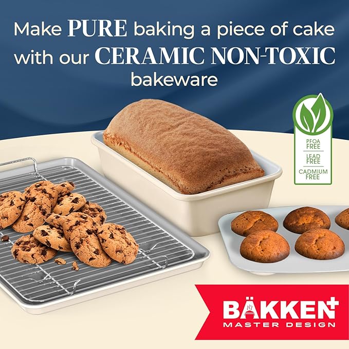 Bakken- Swiss Square Cake Pan - Aluminized Steel, Ceramic Non-Stick Coating, Non-Toxic, Ideal Size, Heavy-Duty, Elevate Your Baking with Durability and Style!