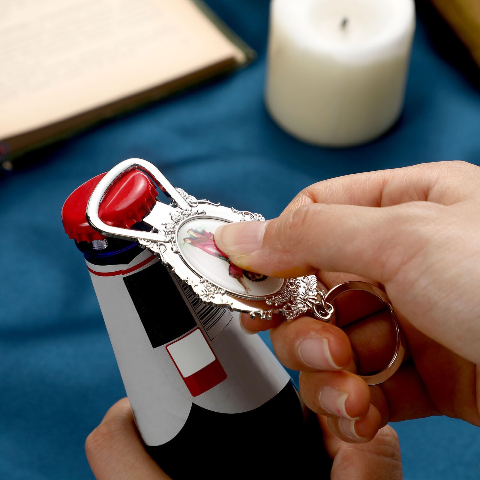 Misdary 12 Pcs Divine Jesus Bottle Opener Keychain Catholic Bottle Opener with Organza Baptism Party Favor for Guest