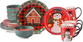 Hasense Dinnerware Set of 4, Ceramic Holiday Plates and Bowls Sets with Mugs, 16 Pieces Chip & Scratch Resistant Serving Dishes for Party Everday Use, Microwave and Dishwasher Safe