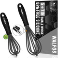 Walfos Whisk 5+7in Mini Whisk,Silicone Whisks Non Scratch Heat Resistant (480°F). Nice for stirring individual eggs and mixing small amounts of powder and sauce.Dishwasher Safe.Black
