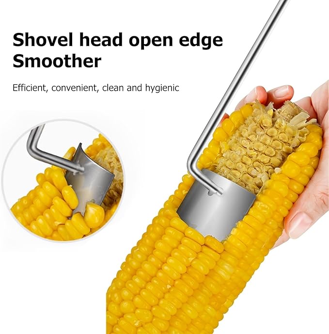 2 Pcs Corn Peeler Set with Long & Short Handle – Stainless Steel Corn Stripper Tools for Raw & Cooked Corn – Durable Kitchen Gadgets for Home, BBQ & Restaurant Use