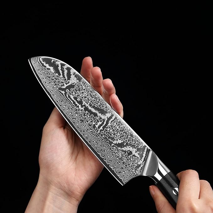 Wakoli Nitoko Santoku Chef Knife, 7.1-Inch VG10 Damascus Steel, G10 Handle