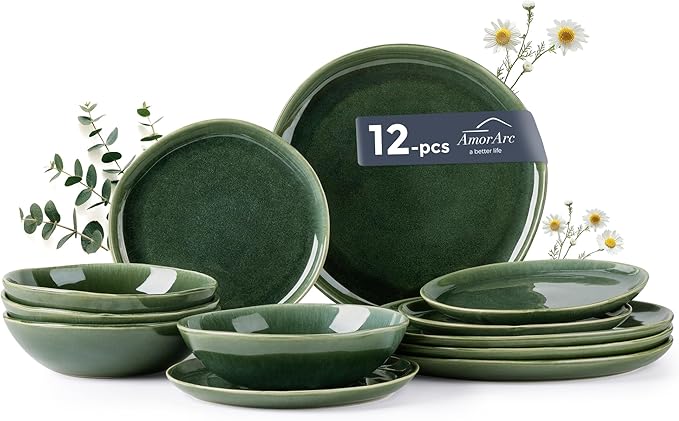 AmorArc Ceramic Dinnerware Sets for 4, 12Pcs Plates and Bowls Sets Dishes