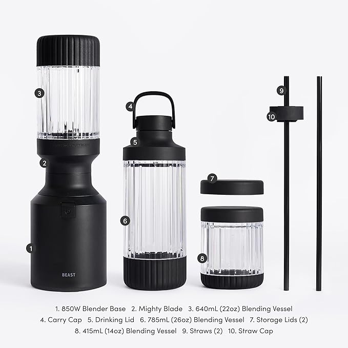 Beast Mighty 850 Plus Personal Blender, XL Vessel, Carbon Black, 850W