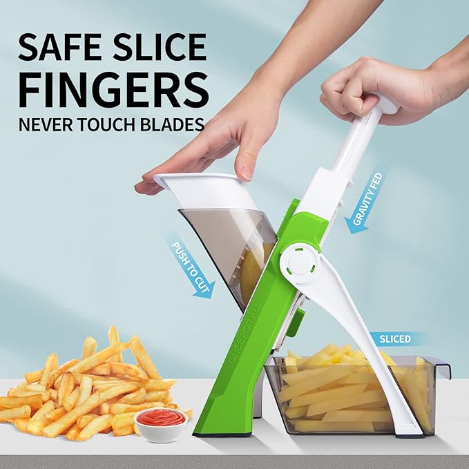 QYKIC Safe Mandoline Slicer 5 in 1 Vegetable Chopper Food Potato Cutter, Strips Julienne Dicer Adjustable Thickness 0.1-8 mm Kitchen Chopping Artifact Fast Meal Prep