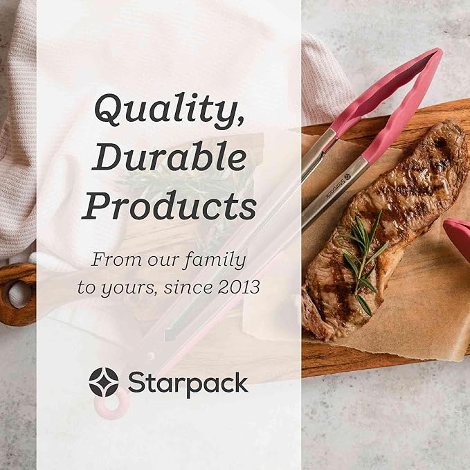 Starpack Get a Grip Silicone Kitchen Tongs (2-Pack, 9" + 12") - LFGB Non Toxic, 600°F Heat Resistant, BPA-Free - Heavy-Duty Stainless Steel, Locking - Dishwasher Safe for Nonstick Cookware